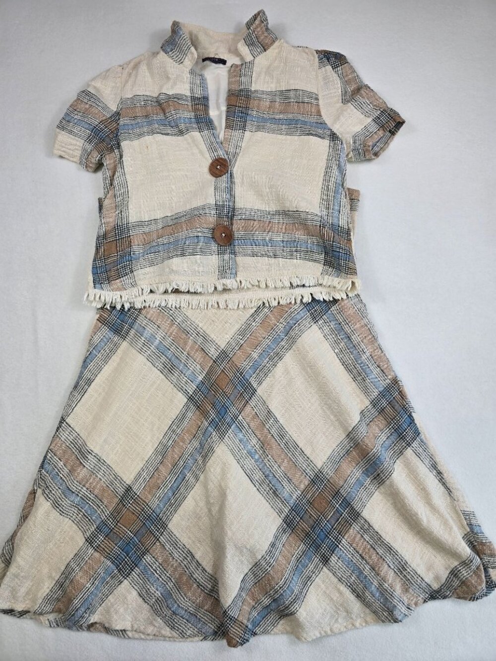 Plaid 100% Cotton Sleeveless Dress & Cropped Button-Up Shirt Top Set 16 XL